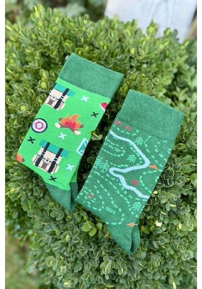 Lousocks Unisex Sağlı Sollu Harita Desenli Yeşil Soket Çorap