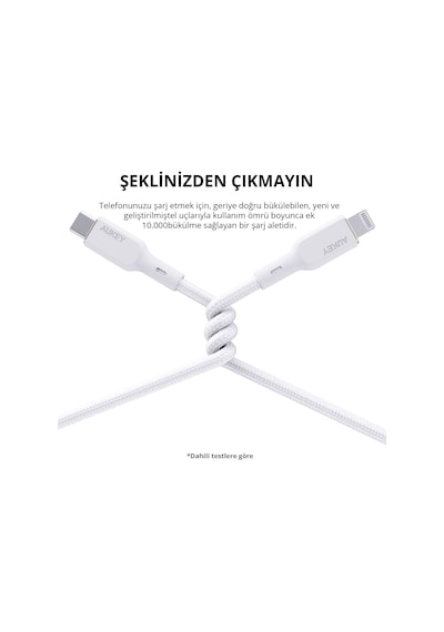 Aukey Cb-ncl1-wh Naylon Örgülü 3a 480 Mbps Type-c To Lightning Şarj Kablosu 1.8 M - Beyaz