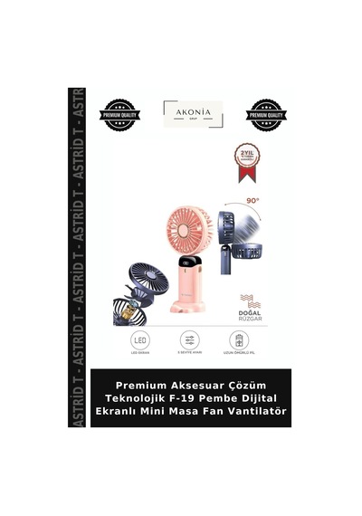 Premium Aksesuar Çözüm Teknolojik F-19 Pembe Dijital Ekranlı Mini Masa Fan Vantilatör