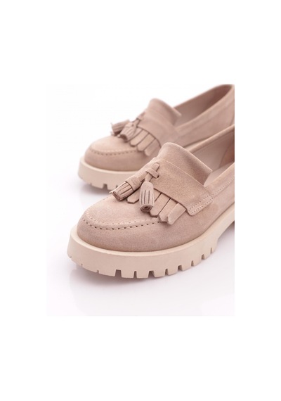 Dgn 2840 Kadin Kalin Taban Püsküllü Loafer Ayakkabi Bej Süet