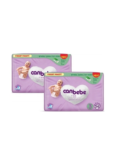 Canbebe Bebek Bezi Fırsat Paketi 3 Beden Midi 4-9 Kg 56 Lı X 2 PKT.CANBEBE.061 2'li