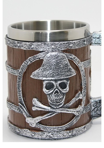 Fıçı Tasarımlı Korsan Temalı Paslanmaz Çelik Kupa - Antik Viking Tarzı Dekoratif Kurukafa Mug Çok Renkli