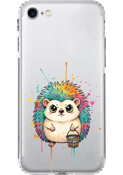 Apple Uyumlu iPhone Se 2020 İle  Splash Kirpi Tasarımlı Kamera Korumalı Şeffaf Silikon Kılıf 051f