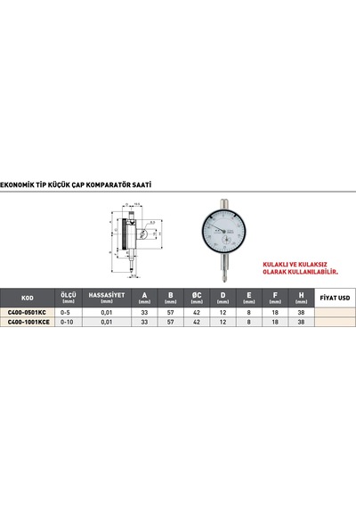 Fett 0-5mm Pld Ekonomik Tip Küçük Çap Komparatör Saati