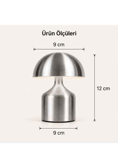 Tr Şarj Edilebilir Led Mantar Masa Lambası, Dokunmatik 3 Renk Modlu, 1800 Mah Kablosuz Metal Abajur, Usb Type-c Şarjl Diğer