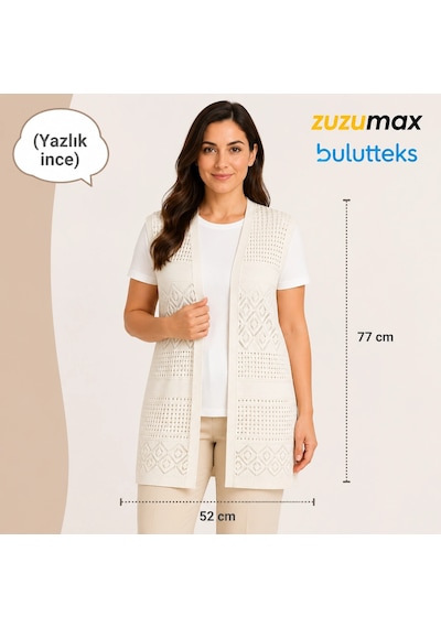 Bulutteks Yazlık Ekru İnce Bayan Triko Yelek Rahat Ve Serin Yaz Şıklığı