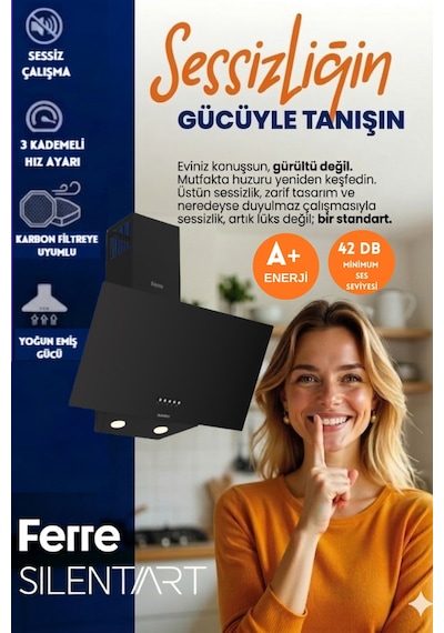 Afm Tech & Ferre Ria D086-SA + FM7700 + FM-BD2200  Sessiz Turbo Dijital Siyah Ankastre Set