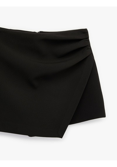 Koton Drape Detaylı Mini Kruvaze Şort Etek Siyah 6sak70187pw