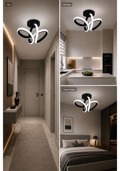 AvizeGO Sion Led Plafonyer Avize Beyaz Işık Siyah
