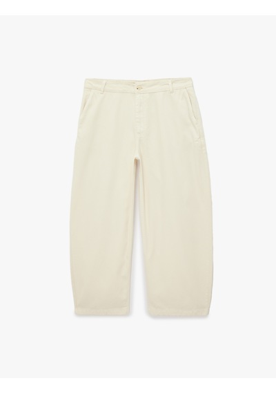 Koton Normal Bel Cepli Rahat Kalıp Gabardin Barrel Fit Pantolon Ekru 7wam40045nw