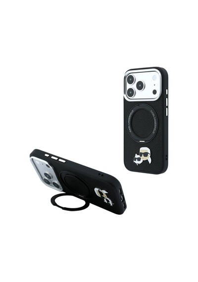 İphone 18 Pro Max Kılıf Lisanslı M-safe K&c Heads Pin Metal Logolu Pu 360 Dönen Standlı Kapak Siyah