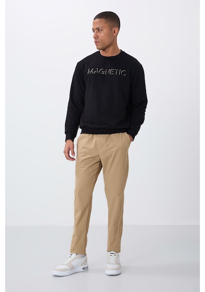 Tommy Life Siyah Yazı Nakışlı O Yaka Rahat Form İçi Polarlı Erkek Sweatshirt - 88020 Siyah