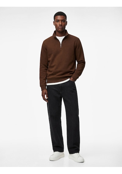 Koton Uzun Kollu Şardonlu Basic Yarım Fermuarlı Sweatshirt Kahverengi 6wam70016mk Kahverengi
