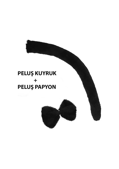 Magicool Peluş Siyah Renk Kuyruk Ve Papyon Yetişkin Çocuk Uyumlu