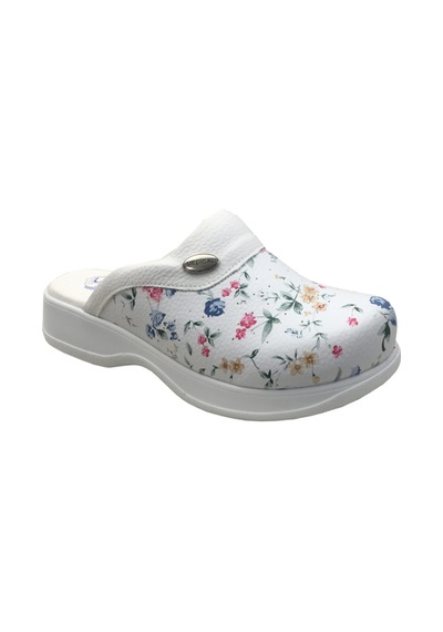 Hipokrat Unisex Beyaz Terlik Beyaz Çiçekli