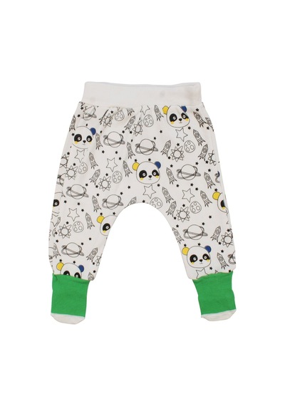 Bebegen Erkek Bebek Beyaz Yeşil Çoraplı Panda Gezegen Desenli Tek Alt Çok Renkli