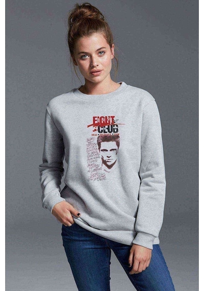 Fıght Club Real Belevant Raw Baskılı Gri Kadın Sweatshirt (534804793)