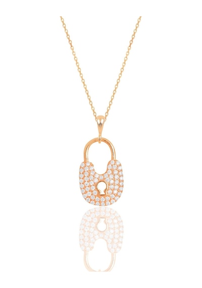 Gümüş Rose Zirkon Taşlı Kilit Kolye