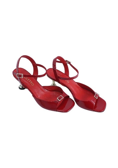 Poletto Hakiki Deri Kırmızı Sandalet Topuklu 4183 222-2240 Kırmızı