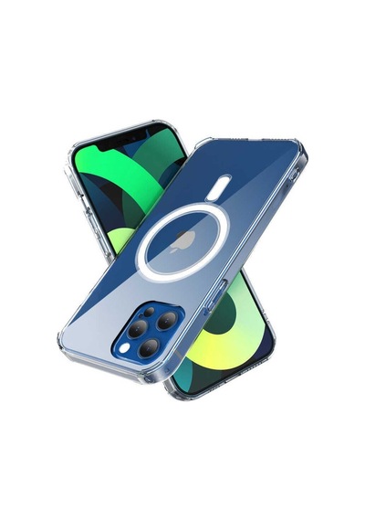 Apple iPhone Uyumlu 14 Plus Kılıf Magsafe Wireless Kablosuz Şarj Destekli Kristal Şeffaf Darbe Emici Kapak Renksiz-clr-24539