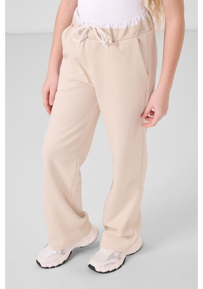 Tommylife Beyaz-bej O Yaka Baskılı Geniş Paça Standart Fit Kız Çocuk Palazzo Eşofman Takım - 75171 Beyaz/bej Beyaz - Bej