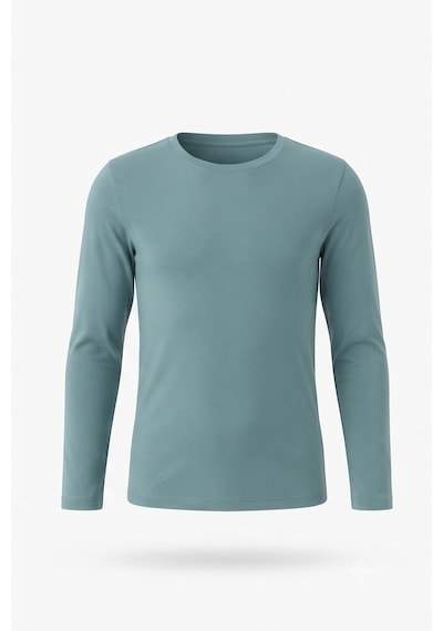 Kiagu Erkek Çocuk Uzun Kollu Basic Düz Tişört %100 Pamuk Bisiklet Yaka T-shirt 2-13 Yaş Turkuaz