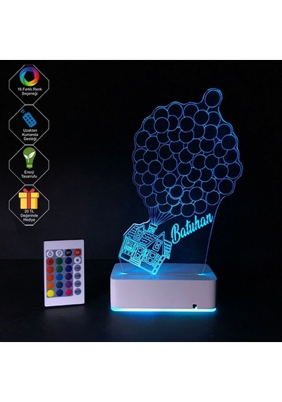 Kişiye Özel Uçan Ev Ve Balonlar Masaüstü 3D Led Lamba