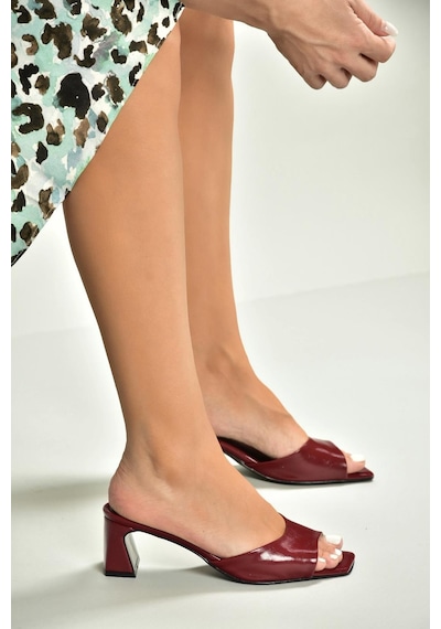 Fox Shoes U654081109 Bordo Kalın Topuklu Kadın Terlik Bordo