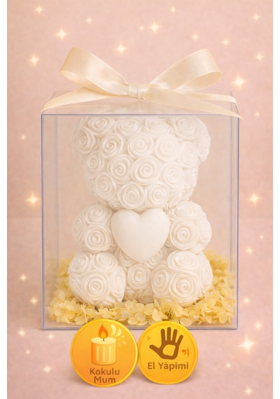 20'li Ayıcık Şeklinde Kokulu Mum Söz Nişan Baby Shower Hediyeliği Beyaz
