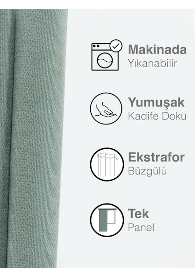 Kadife Dokulu Sis Mavisi Ada Fon Perde Ekstrafor Büzgülü Sis Mavisi