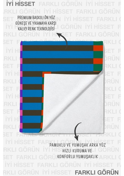Çizgili Renk Bloklu Modern Plaj Havlusu - Geometrik Akdeniz Stil Hızlı Kuruyan Mikrofiber Havlu Berrak Köpüğü