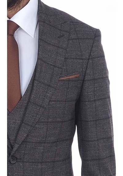 Jan Carlucci Slimfit Yelekli Drop 6 Takım (476562242) Açık Kahverengi