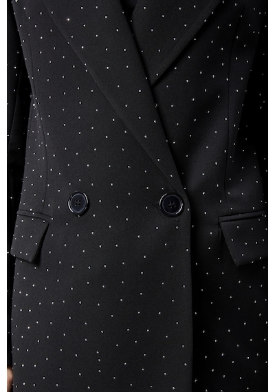 Siyah Regular Dokuma Astarlı Taş Detaylı Blazer Ceket Siyah