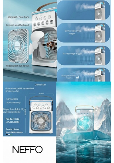 600 Ml Buharlı Serinletici Fan Taşınabilir Mini Klima Fanı Led Işıklı Hava Soğutucu