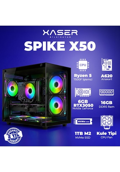Xaser Spike X50 R-5 7500f 16 GB   1 TB M.2 Nvme  SSD 6 GB Rtx3050 Free Dos Masaüstü Oyuncu Bilgisayarı
