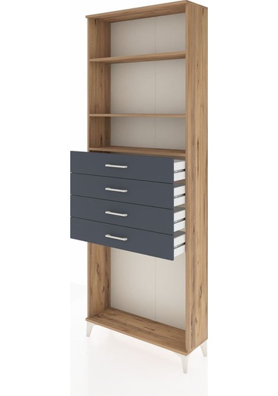 Arges Dolap 3 Raflı 4 Çekmeceli 88x30x243 Çam-antrasit Atlas Çam