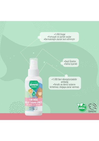 Siveno %100 Doğal Kolay Tarama Spreyi Çocuklar İçin Nemlendirici Hindistan Cevizi Yağlı 100 ml
