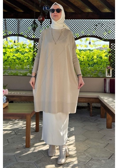 Rabia Şamlı Melda Triko Tunik Taş Normal