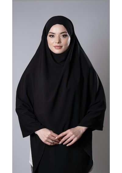 Hürrem Bone Siyah Pratik Hazır Geçmeli Tesettür Eşarp Medine İpeği Bağcıklı Sufle Hijab 2301 01