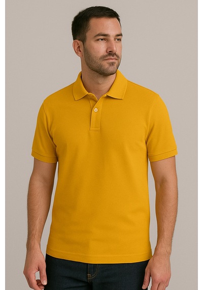 Parshey Regular Fit %100 Pamuk Polo Yaka Yarım Kollu Basic T-shirt Sarı