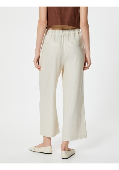 Koton Keten Pantolon Bol Paça Crop Bej 4sak40488pw Ekru