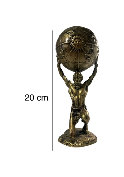 Atlas Heykeli Dünya Küreli Dekoratif Biblo Mitolojik Tasarım 20 Cm Antik Bronz Görünüm