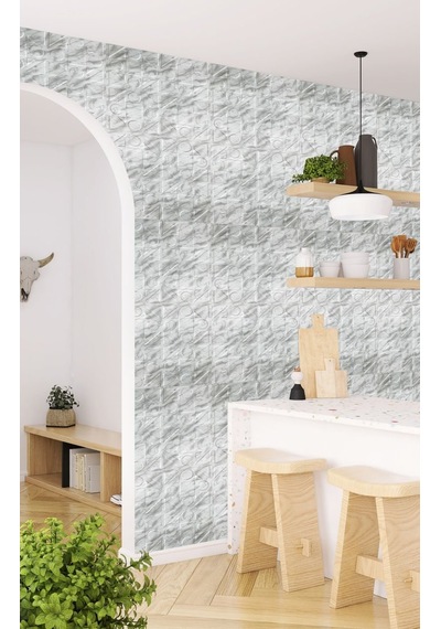3 Boyutlu Duvar Paneli Kabartmalı Kareli Yuvarlak Desen Pvc 41x41 Cm/ 6 Adet /1 M² Mermer
