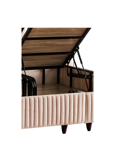 Hades Lüks Baza Ve Başlık Seti 90x190 Cm Tek Kişilik Baza Ve Başlık Takımı Krem Özel Kumaş