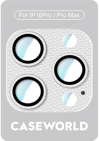 Apple Uyumlu   iPhone 16 Pro Max Caseworld Karbon Fiber Serisi Anti Reflective Full Kamera Lens Koruyucu Gümüş