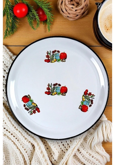 Emaye Sini Sofra, Yemek Sunum Tepsi, Yer Sofrası Çinko 60 Cm Beyaz