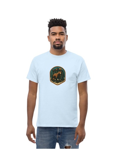Wildstyle Boz Ayı Renkli Vintage Yaban Hayat Doğa Orman Rozet Baskılı Unisex Bisiklet Yaka Pamuklu Tişört Bebe Mavi