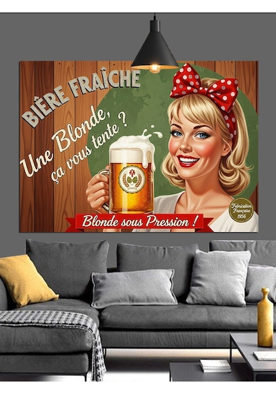 Bira Reklamı Retro Pin-up Dekoratif Kanvas - Mdf Ahşap Tablo