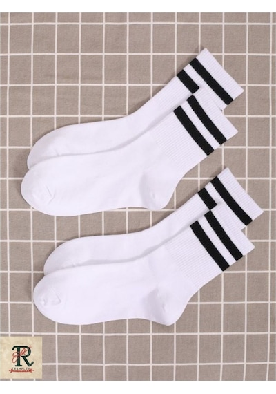 Trampler Unisex 6'Lı Çemberli Kolej Çizgili Çorap Siyah Beyaz Siyah - Beyaz