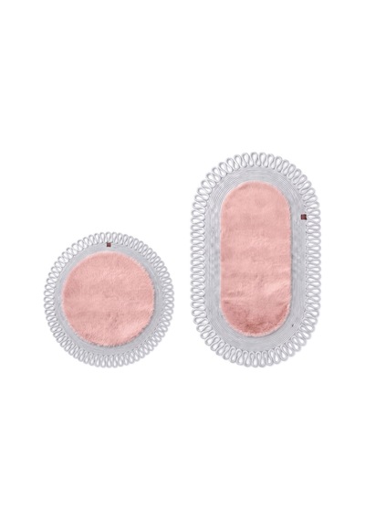 Banyo Paspası Takımı 60x100+60x60 Cm Dış Trikot Pembe & Gümüş